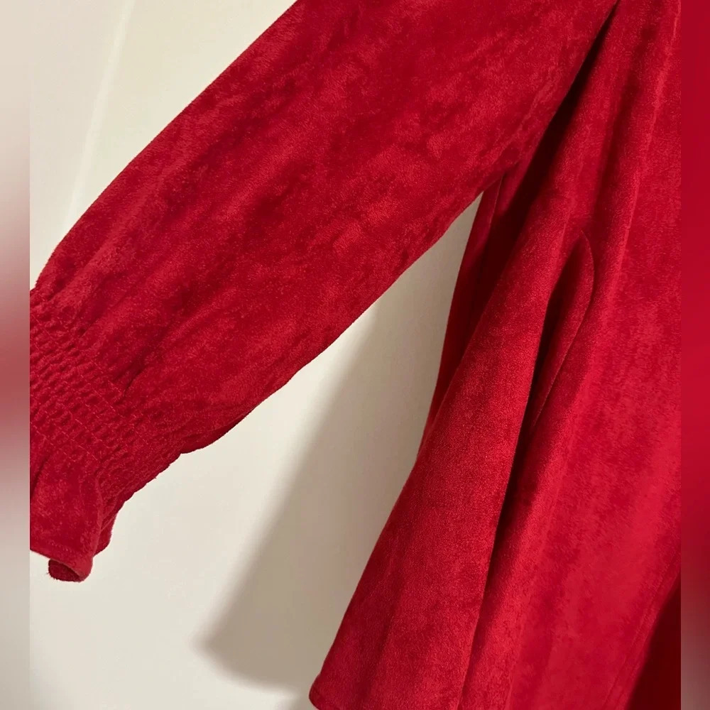 Tuckernuck Easton suede blouse in burgundy red color fall brick holiday S - Picture 3 of 5